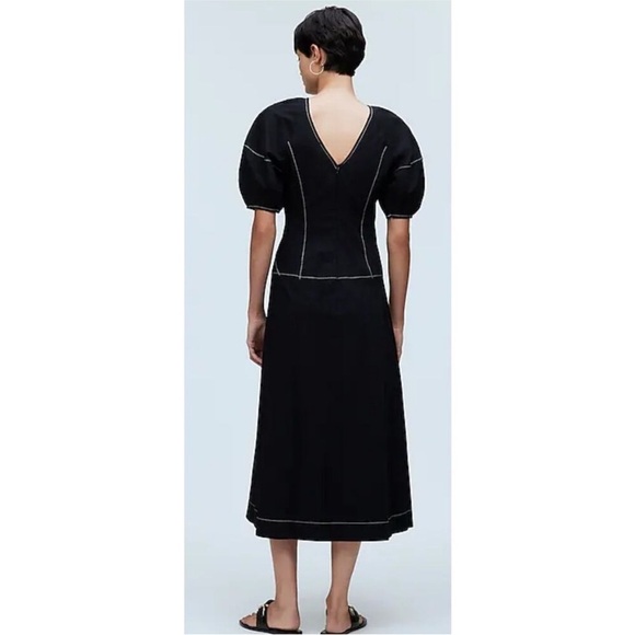 Madewell black jinni puff sleeve drop waist midi dress size 00 new - Picture 2 of 5
